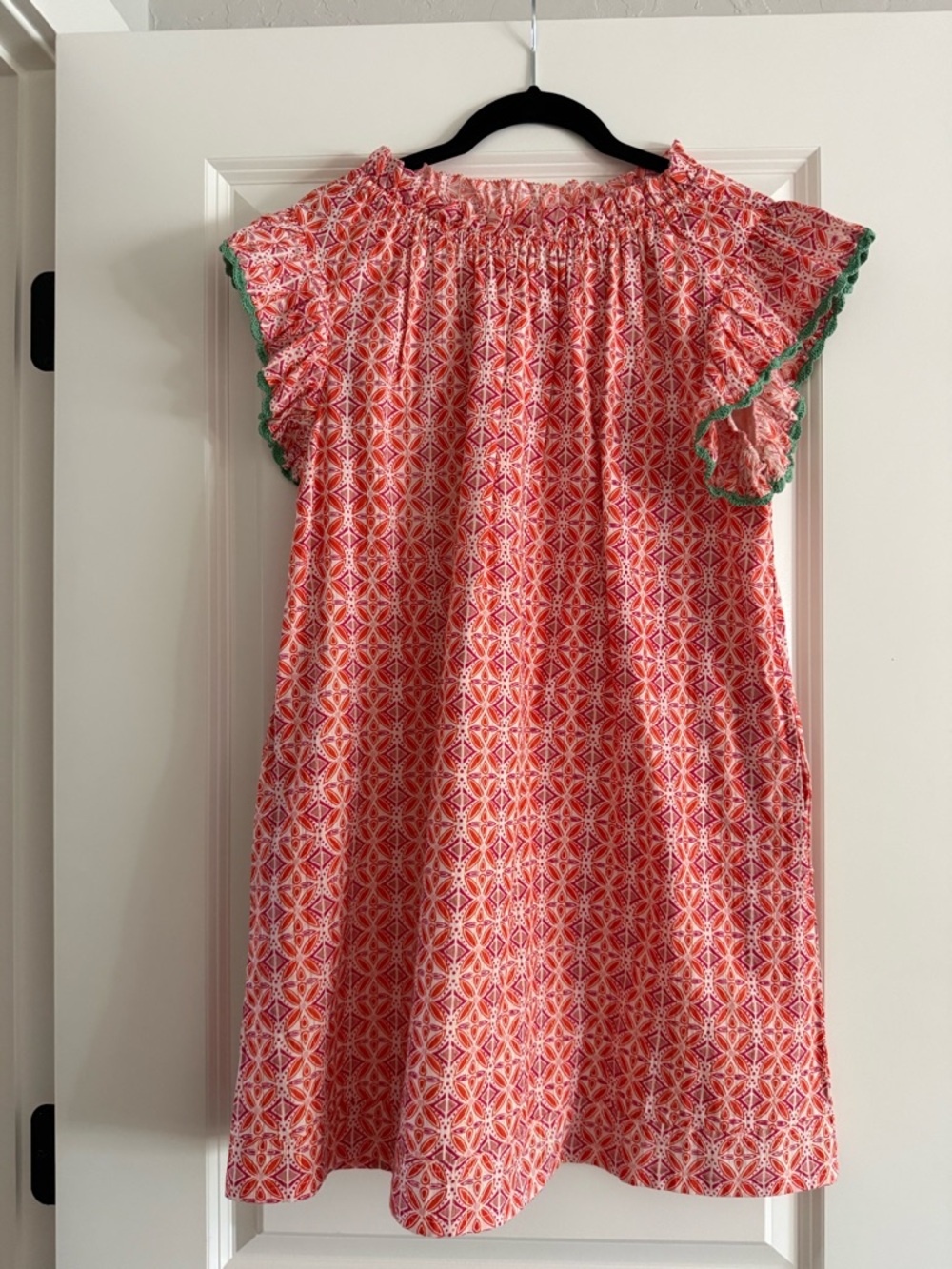XS THML Orange Pink Sienne Shift Dress with Ruffle Sleeve